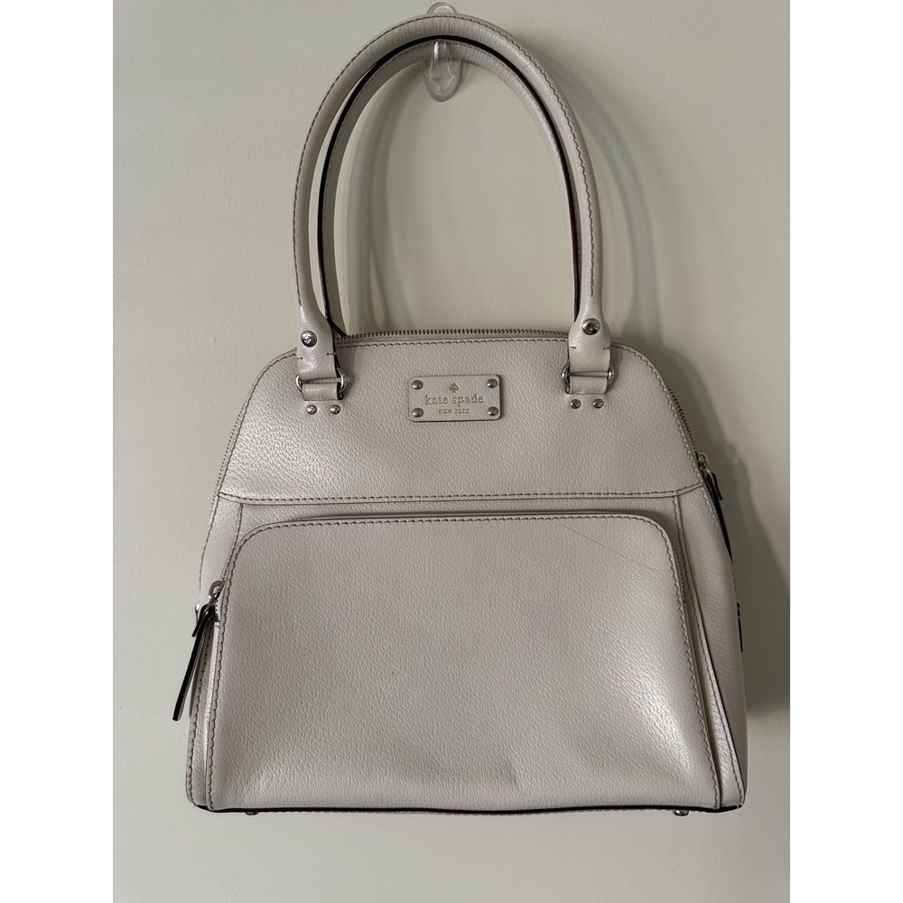 Kate Spade Wellesley Ivory White Leather Shoulder Bag Purse Handbag Structured